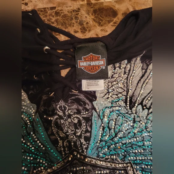 Harley-Davidson Black and Blue Graphic Cut Out Tank Top - Picture 4 of 5